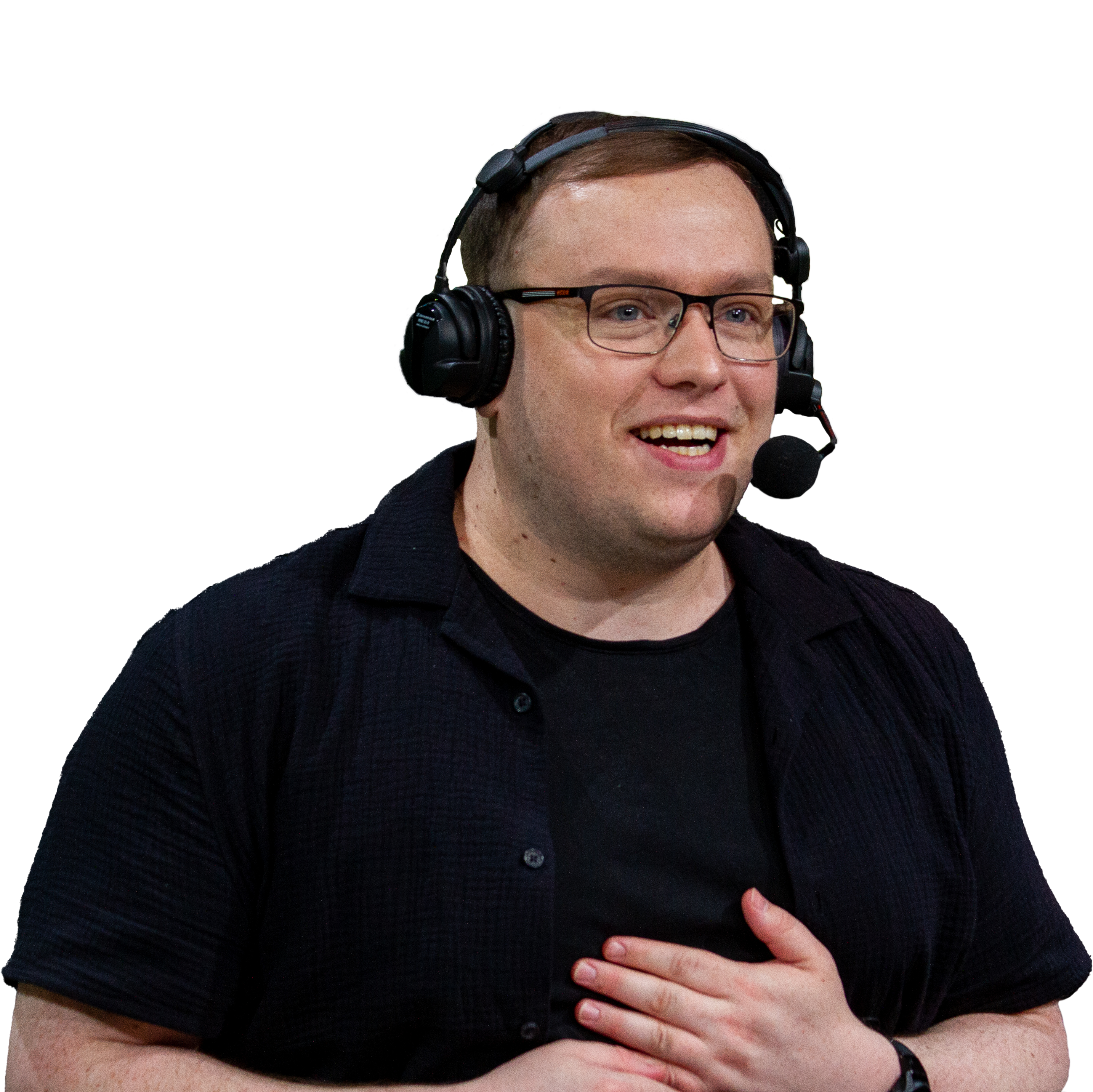 Tom Pickering on-air with headset